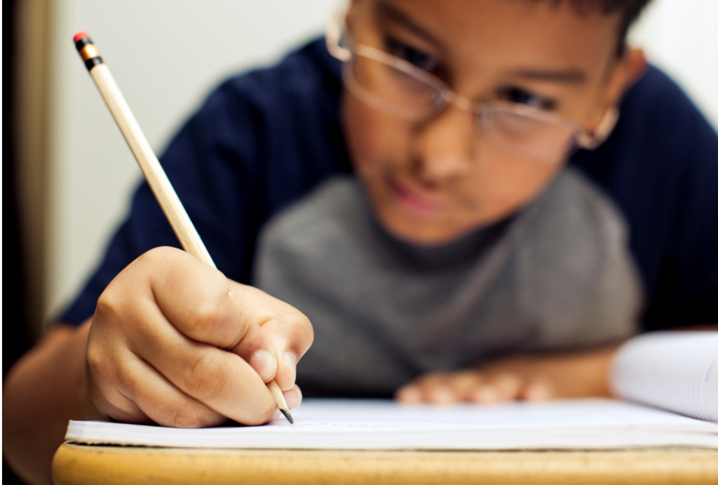 boy doing a test at school